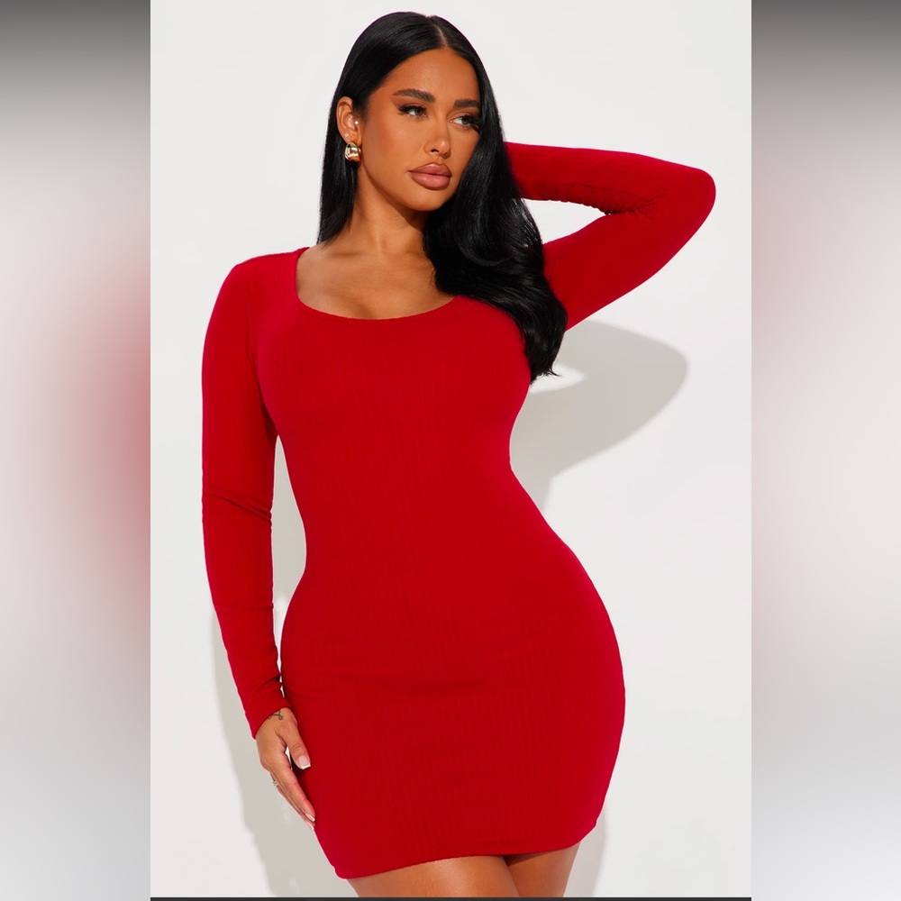 NEW Red Ribbed Bodycon Mini Dresss